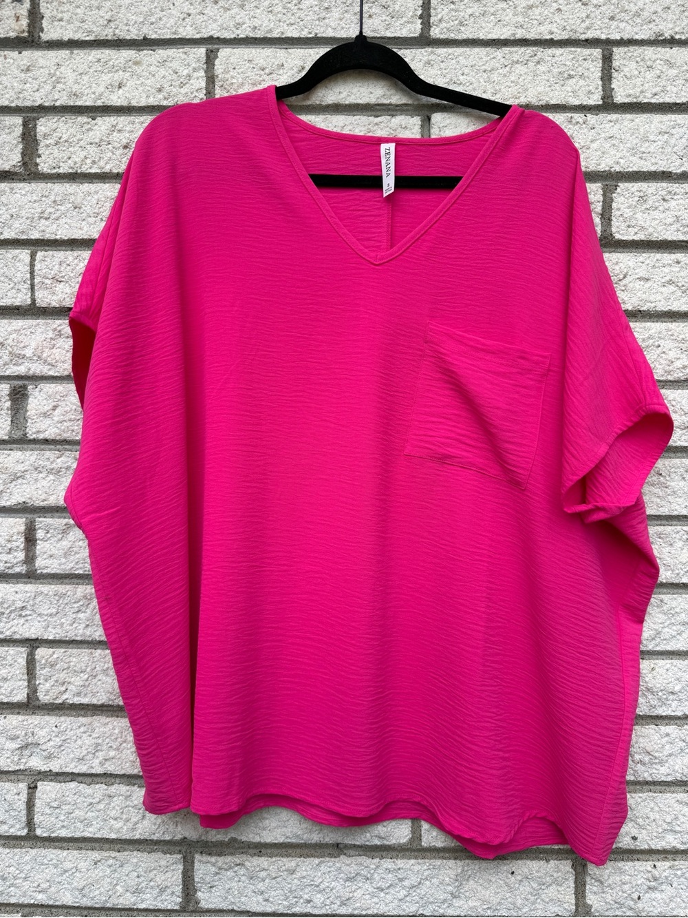 Zenana Outfitters Hot Pink V-Neck Oversized Tunic with Pocket